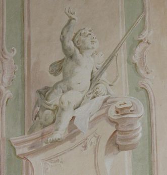 Detail eines Putto im Treppenhaus im Neuen Schloss Tettnang