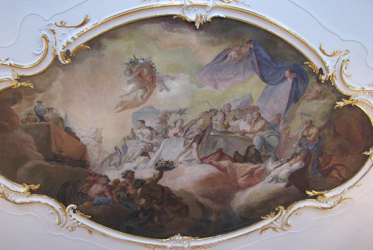 Deckenfresko von Franz Martin Kuen von 1758 im Tafelzimmer im Neuen Schloss Tettnang