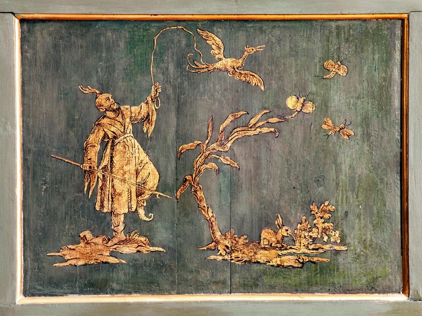 Neues Schloss Tettnang, Chinoise Szene im Ersten Grünen Zimmer. 