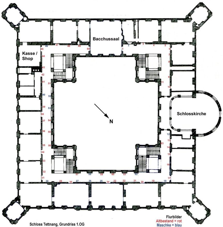 Neues Schloss Tettnang, Grundriss des 1. Obergeschoss (Beletage)