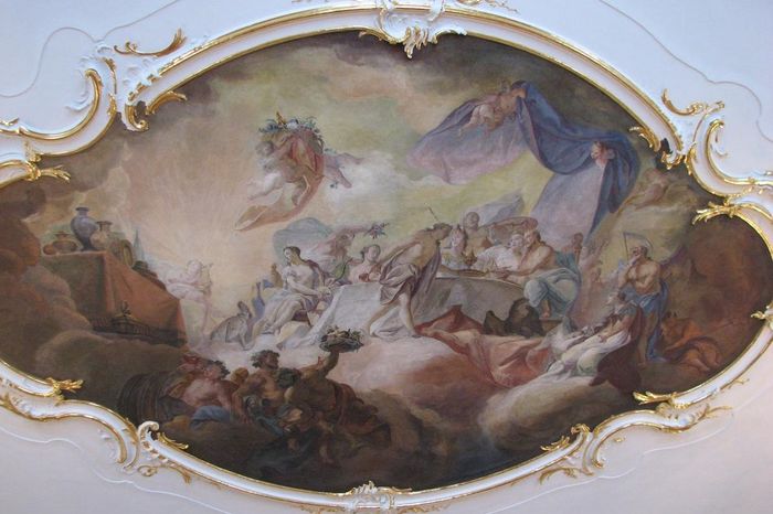 Deckenfresko von Franz Martin Kuen von 1758 im Tafelzimmer im Neuen Schloss Tettnang