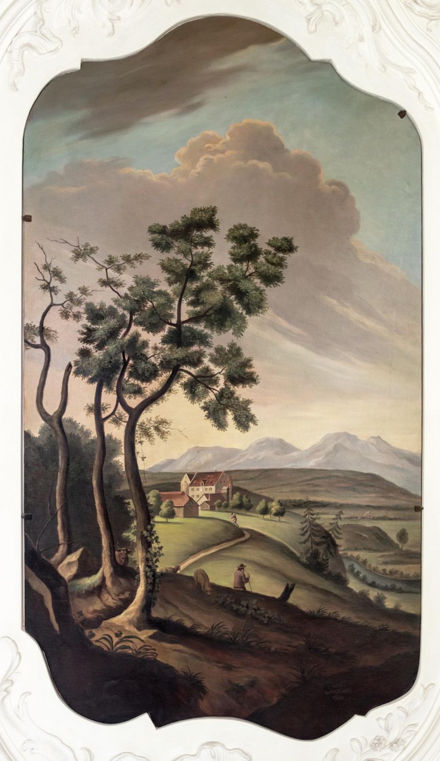 Neues Schloss Tettnang, Gemälde im Korridor mit Ansicht des Montfort-Schlosses Langenargen